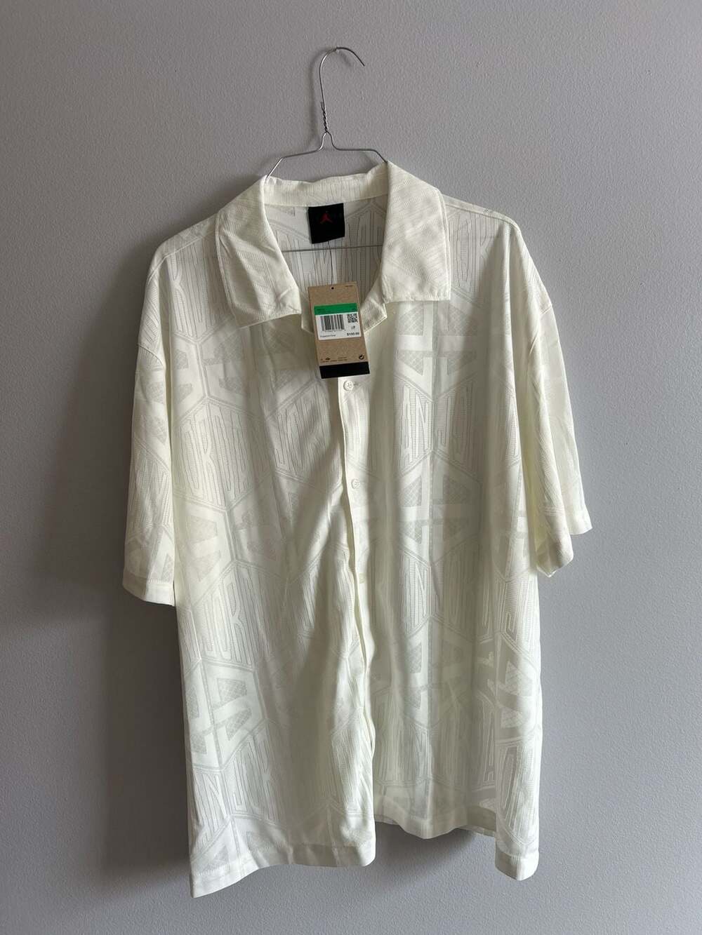 Jordan Flight Short-Sleeve Knit Top Jacquard Button Up Shirt - Sail/White